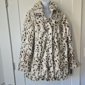 NEW Reversible 2 In 1 Dennis Basso Leopard Print Teddy / Quilted Cream Jacket‎